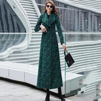 Žalia vilnoniai paltai 2020 naujas žiemos sutirštės korėjos versija, slim ir slim, žaliųjų vaisių apykaklės ilgai virš kelio moteriški paltai