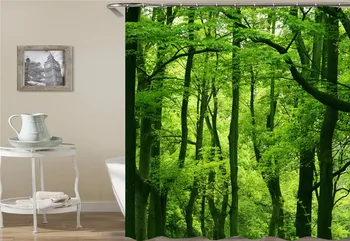 Modernus 3D Spausdinimo Miško Dušo Užuolaidos Žaliųjų Augalų Medžio Kraštovaizdžio Vonios Užuolaidėlės Su Kabliukais Vonios vandeniui dekoracijos