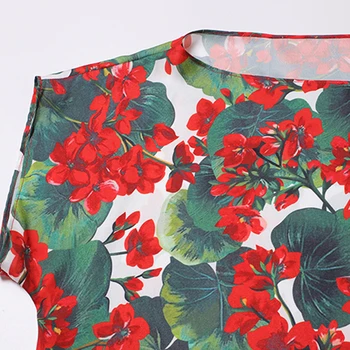AELESEEN kilimo ir tūpimo Tako Fashion Top Women Marškinėliai Vasaros Vaisiai Raudonos spalvos Gėlių Spausdinti Velniop Kaklo Prarasti Moterys Naujas Viršūnes 2020 m.