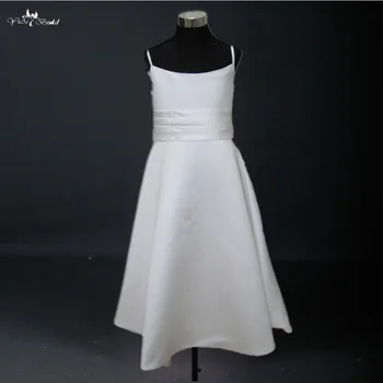 FG1 Custom Made Simple Satin A-line Kelio Ilgis Vestido De Daminha Para Casamento