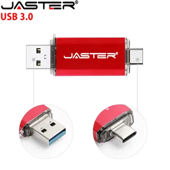 JASTER OTG USB Flash Drive 64GB Pen Drive 2 1 Tipo C & USB 3.0 Flash Drive 16GB 32GB 8GB Pink Mėlyna Aukso Pendrive