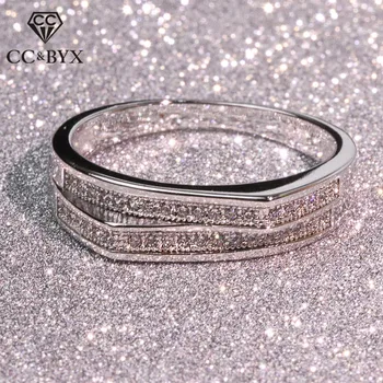 CC Vestuviniai Žiedai Moterims, sidabruotas Kubinis Cirkonis Dvigubo Sluoksnio Vestuvinį Žiedą Nuotakos Sužadėtuvių bižuterijos CC1580