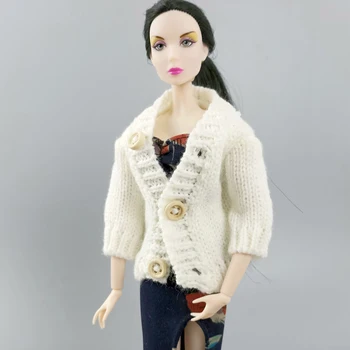 Baltas Megztas Kailis Barbie Lėlės Drabužių Audiniai, Komplektai, Žiemą Šiltas Megztinis Viršūnes 1/6 BJD Doll Priedai, Baby Kid 