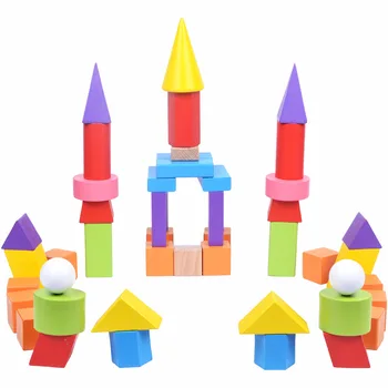 Vaikų 48-gabalas geometrinis spalvinga spalvotų medinių blokų surenkami statybos vaikų mokymosi, mokymo žaislai