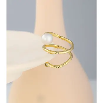 Yhpup Madinga Metalo Susukti Piršto Žiedą Prabanga Gėlavandenių Perlų Papuošalų Naujo Dizaino Geometrinis Žiedas Moterims Anillos Mujer Dovana