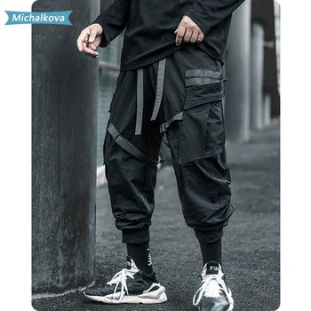 Harajuku Juostelės darbo drabužiai jogger kelnes Krovinių Hip-Hop, Punk stiliaus Streetwear Multi pocket moterų/Vyrų drabužių Atsitiktinis michalkova