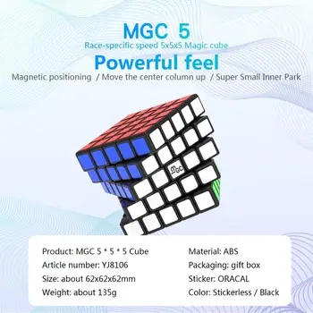 Yongjun MGC 5 5x5x5 Magija Magnetinio Kubo YJ MGC5 5x5 Magnetai Greitis Kubeliai Profesinės Stickerless Kubo Galvosūkis