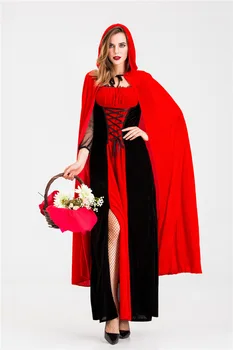 Mažai Raudona Jojimo Hood Maxi Suknelė Suaugusiųjų cosplay Halloween retro teismas šalis suknelė naktinis klubas Karalienės Kostiumai, Plius Dydis Suknelė+Apsiaustu