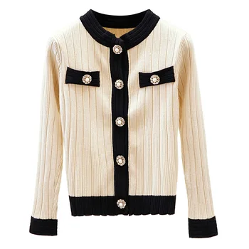 Xisteps Knitter Moterų Džemperis Cardigan O Kaklu Dėvėti Slim Fit Elegantiška Moteriška Juoda Balta Palto, Švarko Sagos 