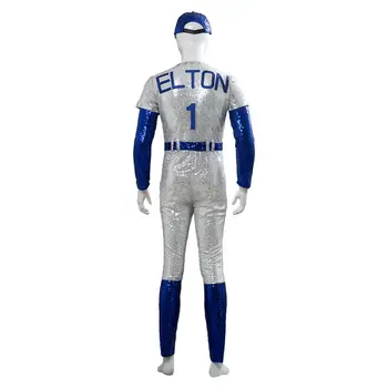 Rocketman Elton John Dodgers Cosplay Kostiumų Beisbolo Vienodas Jumpsuit Bžūp Pilnas Komplektas Suaugusių Berniukų Vyrų Helovyno Karnavalas Kostiumas