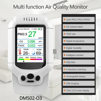 Oro Detektorius LCD USB KD2.5 HCHO TVOC Lazerio Sklaidos Oro Kokybės Jutiklis Dujų Detektorius Testeris O3 Metrų MonitorTester Smart Home