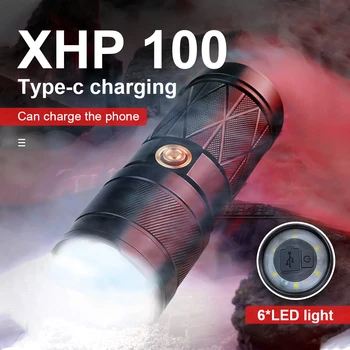 600000LM xhp100 galingas led žibintuvėlis USB žibintuvėlis Įkraunamas taktinis žibintuvėlis xhp90 Didelės galios fotoblykstės xhp70 xhp50 lempos