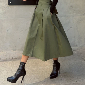 YAMDI kroean žaliai sijonas moterims aukšto juosmens slim office lady prašmatnus kilimo ir tūpimo tako sijonas pavasarį rudenį-line ilgas sijonas moteris 2020 m.