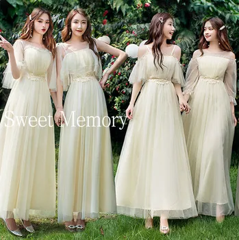 O43 Saldus Atminties Pilka Mėlyna Rožinis Šampanas Bridesmaid Dresses Svečias Vestuves Skraiste Elegantiškas Moterų Suknelė 2021 Paprasta Ilga Suknelė