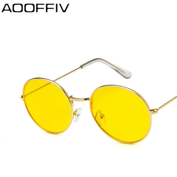 AOOFFIV Prekės Derliaus ovalo formos akiniai nuo saulės vyrams moteris 2019 Akinius Retro Vairavimo apvalūs metaliniai rėmeliai, Saulės Akiniai Vyrams veidrodis UV400